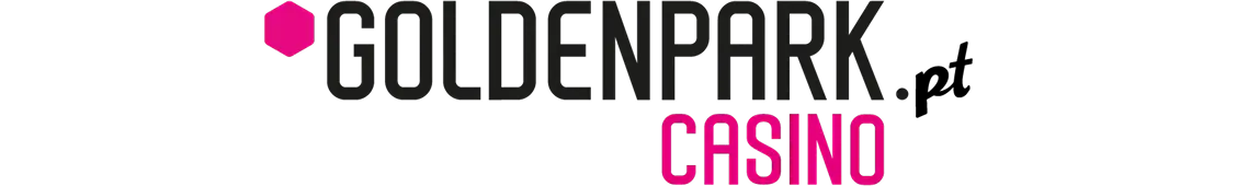 O logótipo do Goldenpark Casino apresenta letras maiúsculas escuras combinadas com um ícone hexagonal rosa brilhante e o texto «casino» em destaque